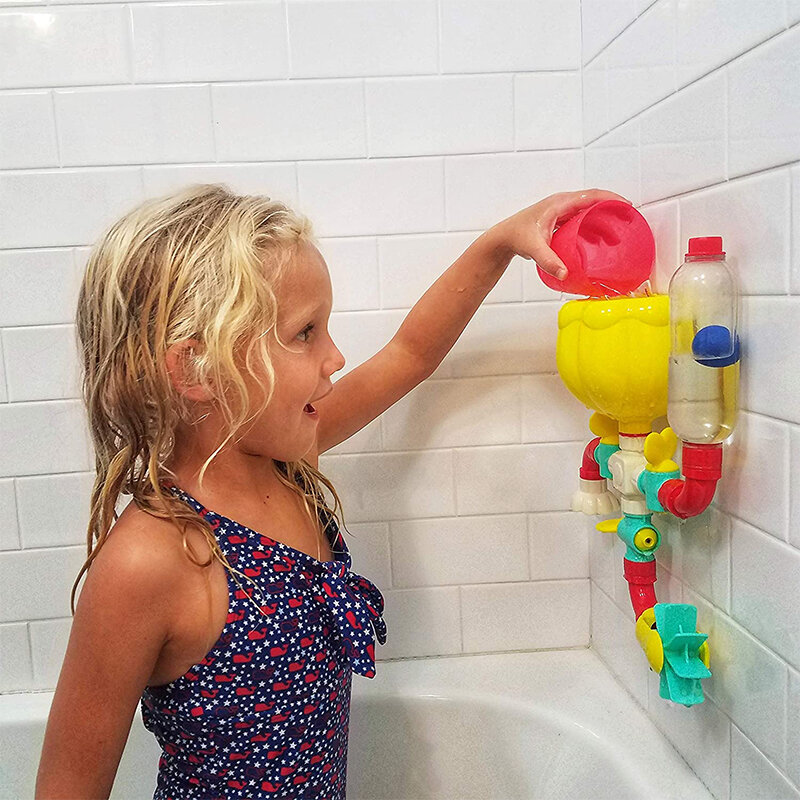 QWZ nowy DIY Montessori zabawki do kąpieli dla dzieci woda Spray obrotowy strumień wody pod ciśnieniem gry zabawki do wanny dla 1 do 4 lat dziecko dzieci prezent