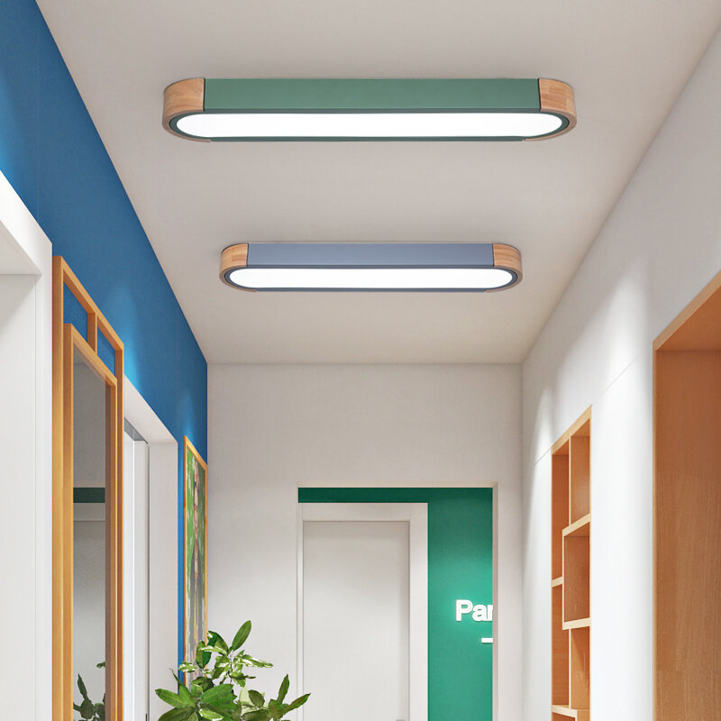 Lampu langit-langit minimalis kayu asli, dekorasi lampu kayu Solid panel akrilik untuk ruang tamu kamar tidur koridor pencahayaan