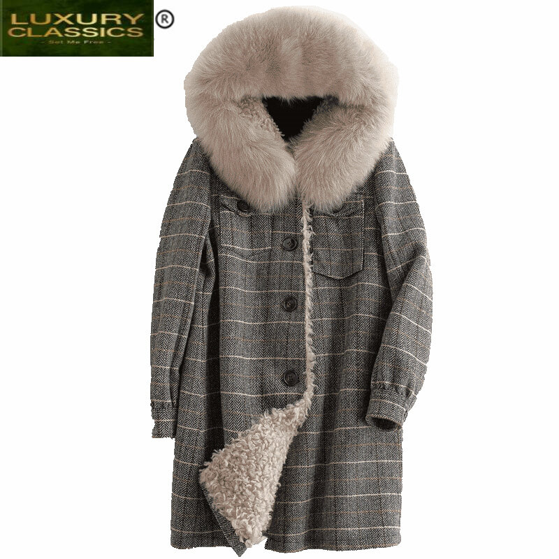 Blouson d'hiver à capuche en vraie fourrure de renard naturelle pour femme, doublure en laine, vêtements Vintage coréen, 2021, 1376