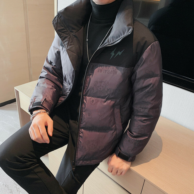 남성 옴므 패션 가을 겨울 두꺼운 따뜻한 90% 그레이 오리 자켓 남성 의류 스탠드 칼라 캐주얼 남성 코트 S-3XL