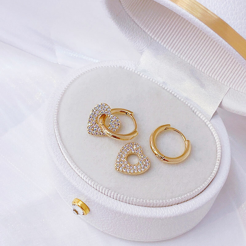 Simpatici orecchini a cuore minimalista romantico elegante apertura 14k oro reale squisito lusso tutto-fiammifero 2021 orecchini da donna alla moda regalo