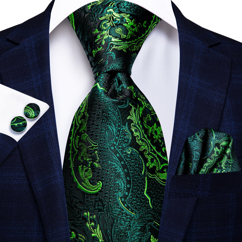 مرحبا التعادل البط البري الأخضر الصلبة بيزلي الحرير الزفاف التعادل للرجال تصميم الأزياء جودة منديل أزرار أكمام الرجال هدية ربطة العنق مجموعة دروبشيبينغ