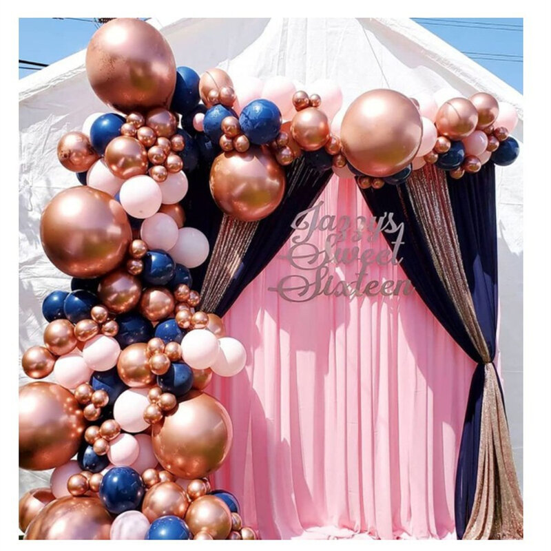 Azul marinho rosa balão arco azul rosa ouro metal balão guirlanda conjunto 115 peças látex pastel festa de casamento balão banquete festa
