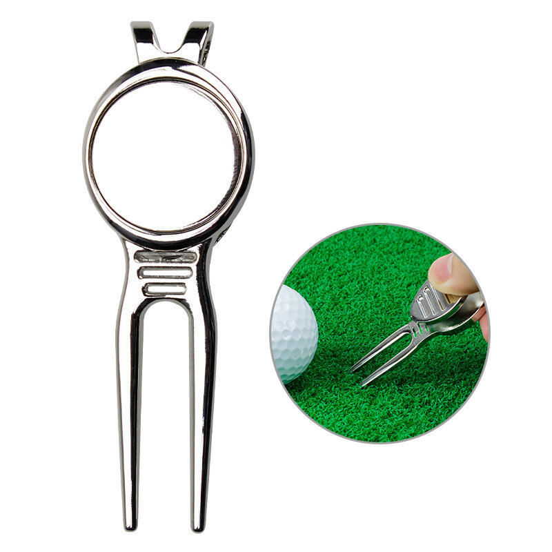 CRESTGOLF Golf Divot Repair Tool, Premium Metal Golf Green Fork Magnetic Perfect Golf Gift for Golfer Silver Accessories