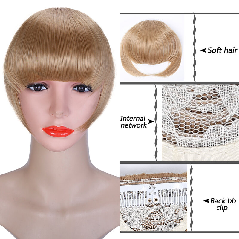 女性のための人工毛エクステンションのフリンジ,ヘアクリップ付きヘアピース