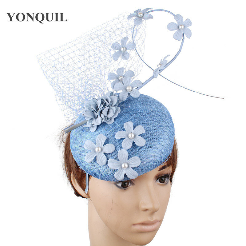 High quality Nice Sinamay Fascinators Hat Hair Clip For Women Elegant Party Wedding Headwear Headbands Mesh Net Chapeau Cap