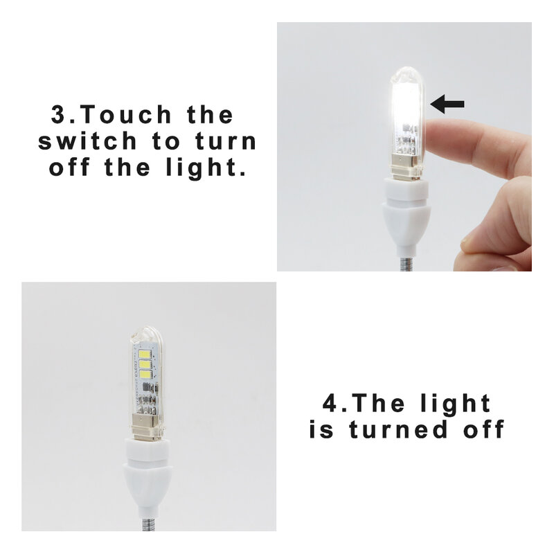 DC5V Touch Switch USB Mini LED Book Lamp 3LEDs 1.5W Portable LED Reading Light USB LED Night Light Camping Bulb For Power Bank