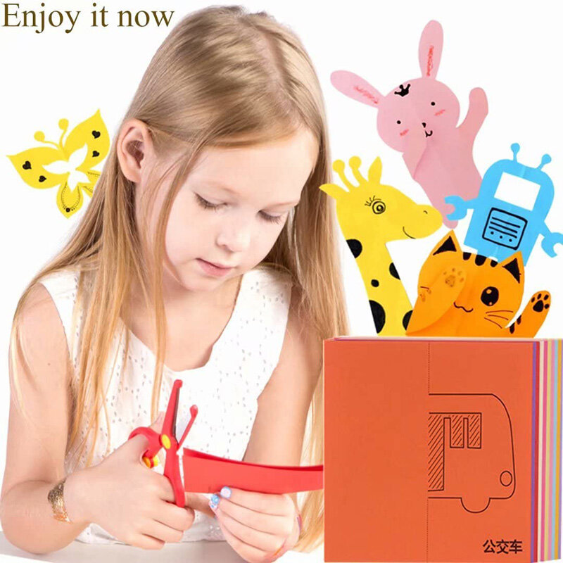 子供のためのDIYカラフルな紙切断,折り畳み式の子供のおもちゃ,カラフルな漫画のテーマ,切削工具,48個