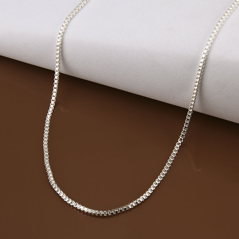 1/1.5/2MM 40cm-60CM Thin Real 925 Sterling Silver Slim Box Chain Necklace Women Girls Children Jewelry kolye collares collier