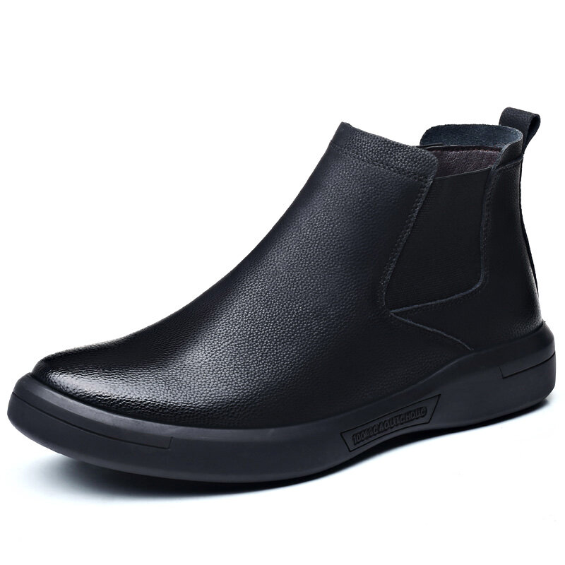 Мужские теплые ботинки челси на меху в британском стиле, зимняя обувь из коровьей кожи и хлопка, Черные ботильоны без застежек, chaussure homme bota ...