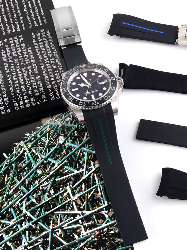 Wodoodporny pasek do zegarków gumowy pasek silikonowy do zegarka ról sportowy pasek do zegarka dla Submariner GMT Master Day tona głębinowych Oyster