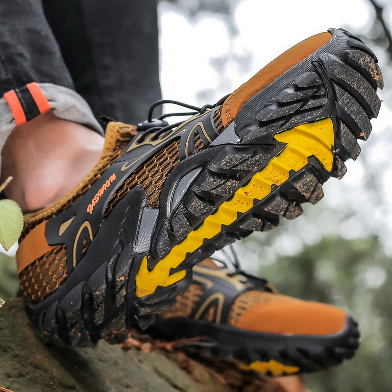 Sandales antidérapantes respirantes pour hommes, chaussures d'extérieur en maille, décontractées, de randonnée, grande taille 38-50, été, 2021
