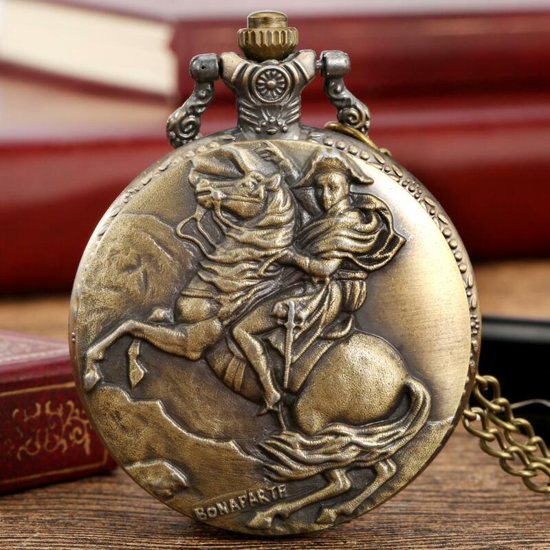 Antique Bronze relógio de bolso com cavalo cavaleiro design, quartzo antigo, vintage herói colar pingente, presentes FOB