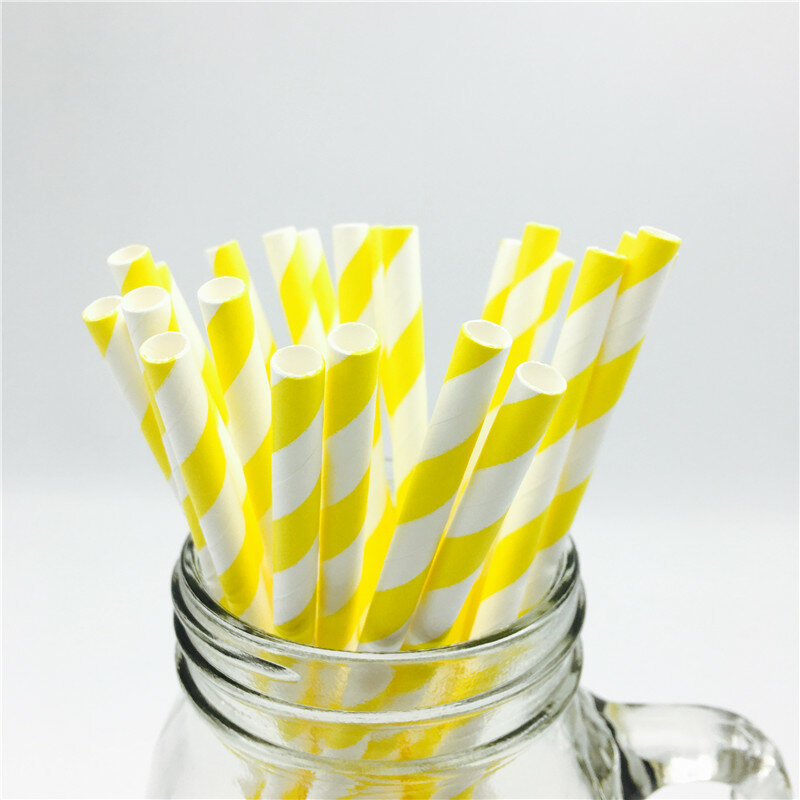 25pcs/lot Yellow Lemon Drinking Paper Straws Christmas Baby Shower Decoration Gift Party Event Supplies