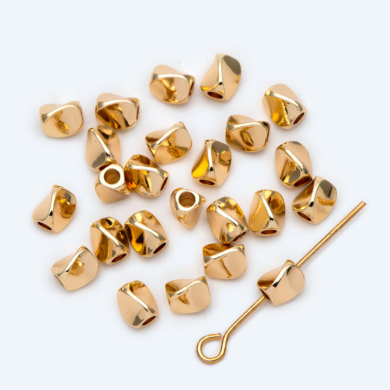 20 шт. золотые бусины в форме трубки 5x4,5 мм, латунные распорные бусины в виде трубки с настоящим золотым покрытием (искусственная кожа)