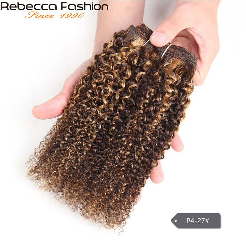 Rebecca-Brazilian Afro Kinky Wave Hair Weave Bundles, cabelo humano remy, loiro misto, pré-colorido para salão de beleza, extensões de cabelo, 100g