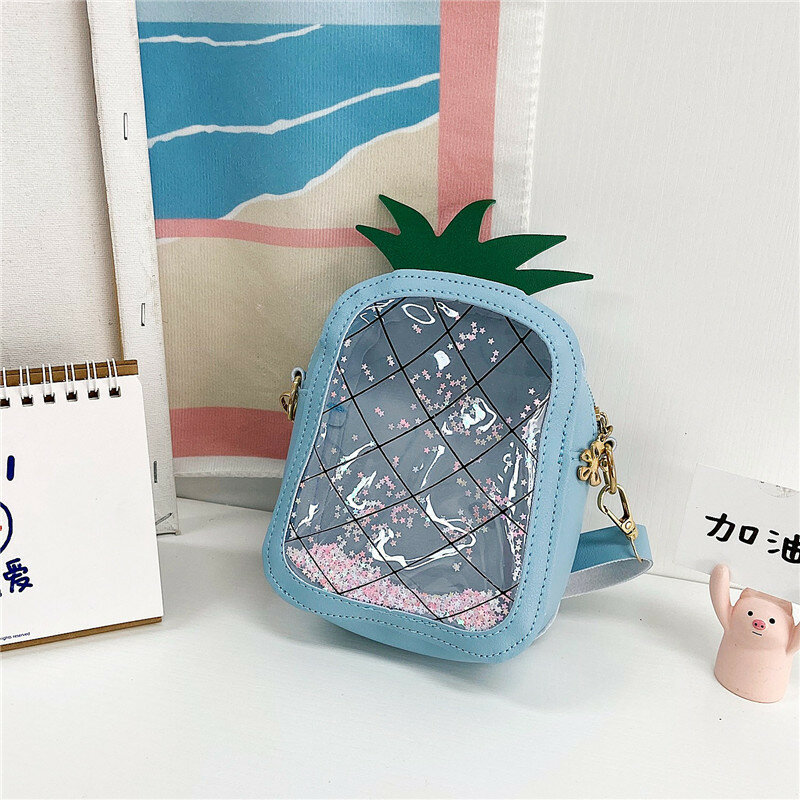 Mini bolso de verano transparente con lentejuelas y piña para niños, versión coreana, bonito bolso de hombro, monedero de viaje, bandolera