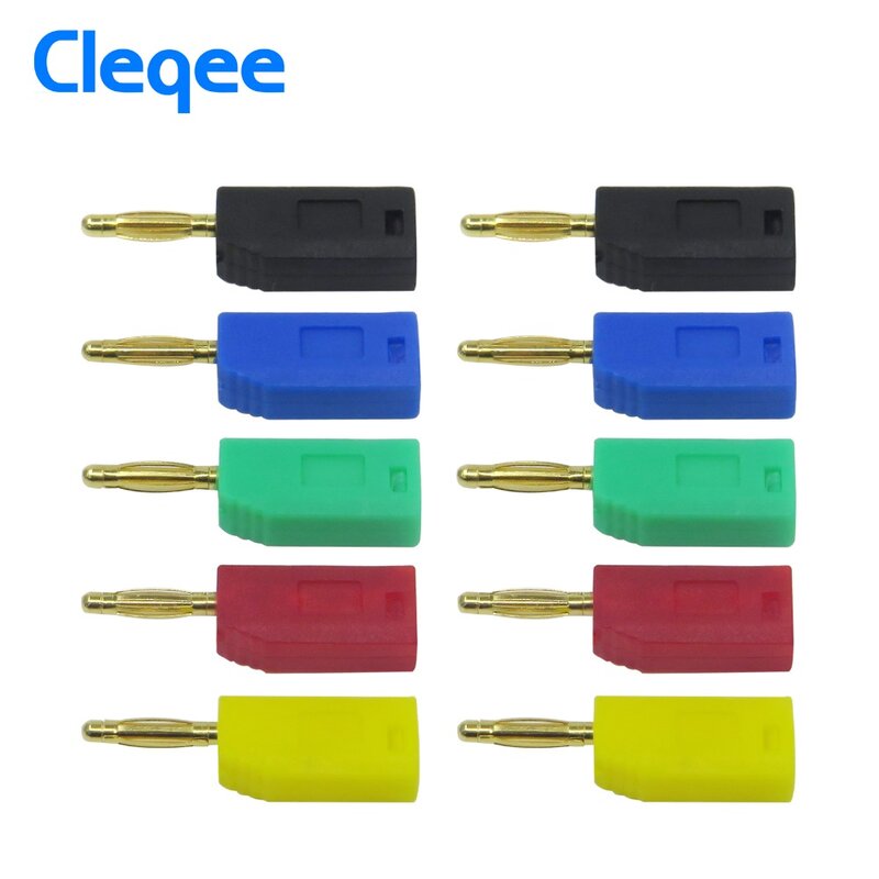 Cleqee P3012 10PCS 2mm Banana Plug jack Gold Plated Copper stackable connector for Binding Post Test Probes 5 Color
