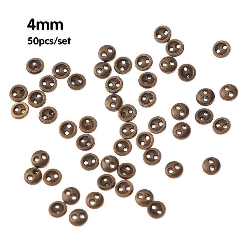 Mini boutons ronds en métal pour couture, accessoires vestisens, beurre, bricolage, 1/12, 1/6, 3mm, 4mm, 50 pièces
