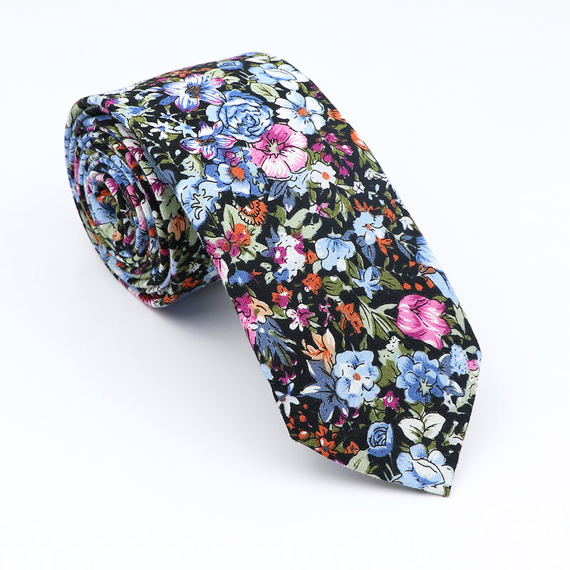 メンズフラワープリントコットンとナローのネクタイ,6cm,100% コレクション,結婚披露宴用の細いネクタイ