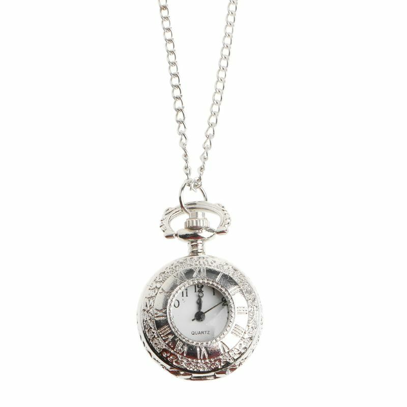 Quartz Pocket Watch Small Silver Rome Number Dial Cover Exquisite Floral Carved Antique Fashion Creative Charm Pendant Chain Men