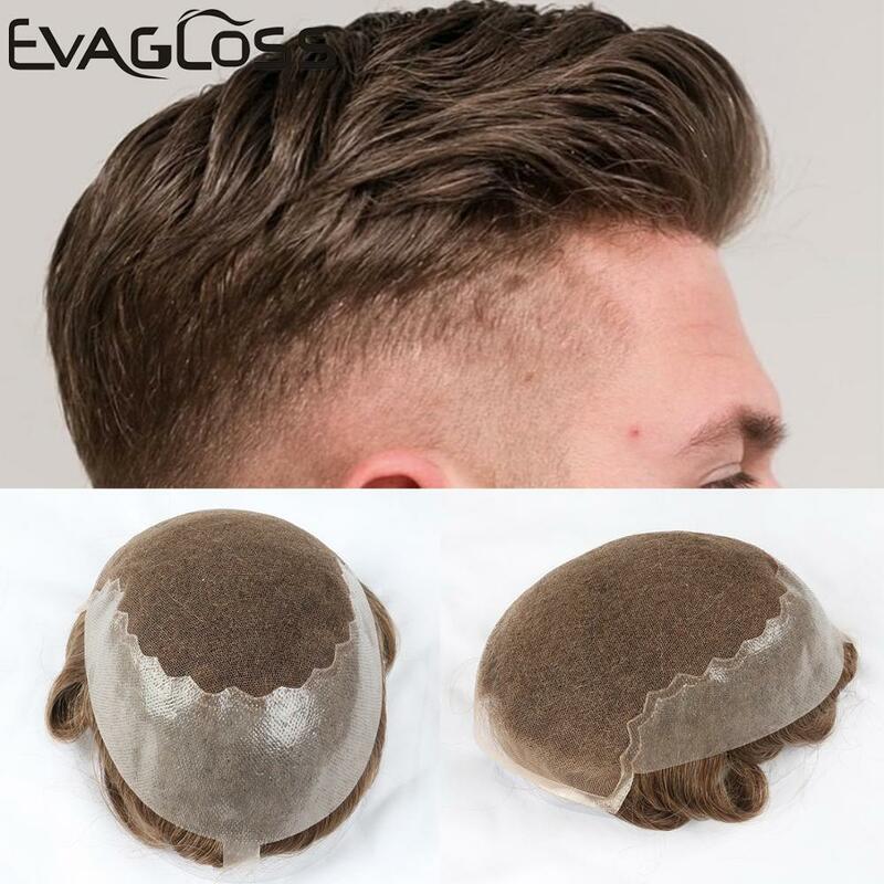 Evaglost Mens Toupee Q6 Style Natural Hairline parrucca da uomo per capelli indiani veri pezzi di capelli unità sistema di sostituzione dei capelli per uomo