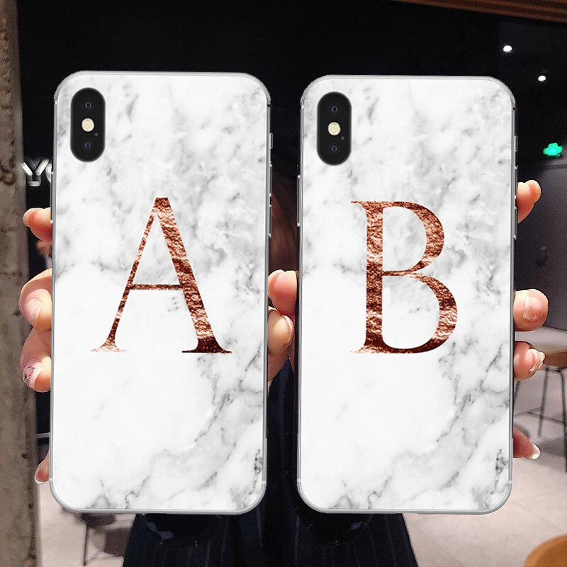 Letter Monogram A B C D white marble Soft TPU Phone Case For iphone 5S 5 SE 6 6s Plus 7 7Plus 8 8Plus XS Max XR
