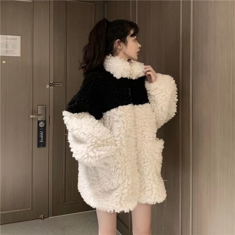 Abrigo de piel holgado para mujer, chaqueta informal estilo Punk Harajuku con cremalleras, ropa de calle Vintage, color gris, novedad de invierno, 2022