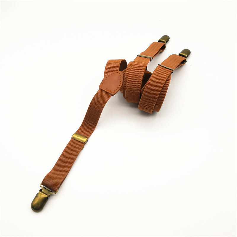Bretelles Larges et Réglables pour Homme et Femme, Pantalon Marron à artificiel asticité, 2x100cm, 3 Clips