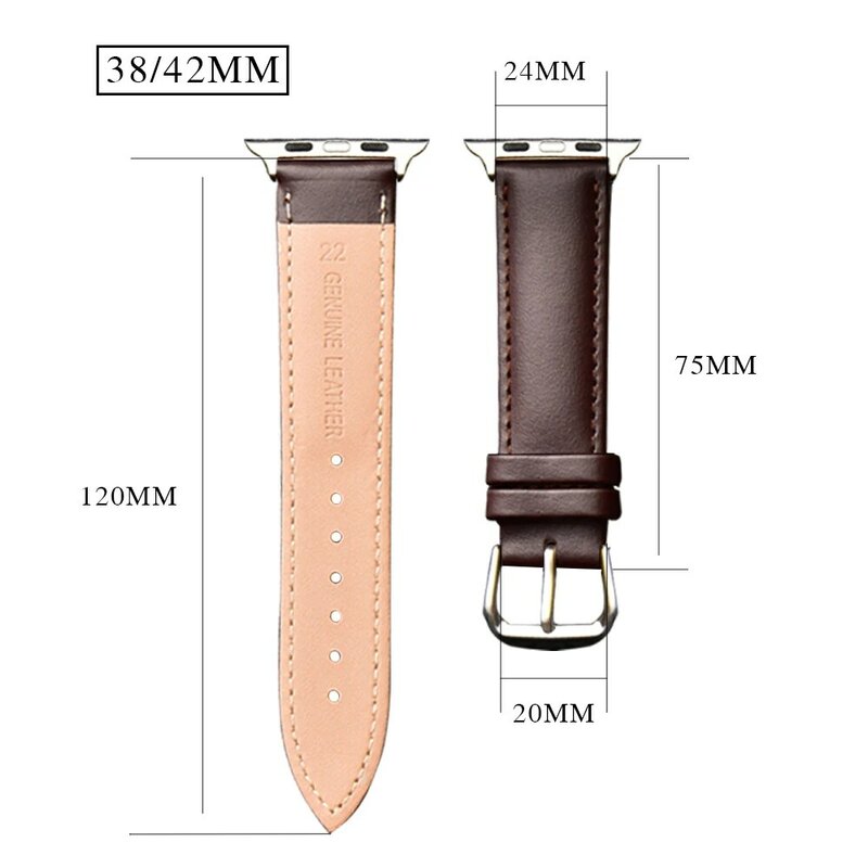 Коричневый кожаный ремешок для Apple Watch 4 3 2 1 38 мм 40 мм, мужской кожаный ремешок для iwatch 5 44 мм 42 мм браслет