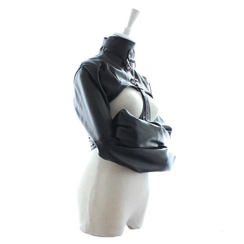 페티쉬 여성 오픈 브레스트 컵리스 가죽 속박 스트레이트 재킷, 여성용 구속 재킷, 섹스 의상