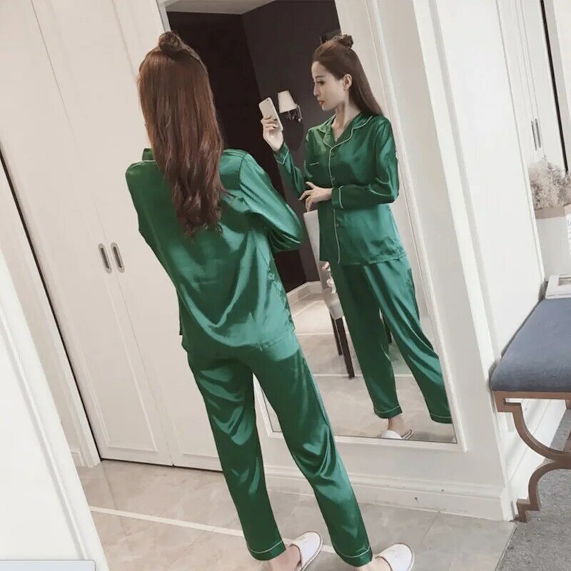 Cardigan manga comprida pijamas esportes femininos e lazer pijamas cor sólida terno longo pijamas de duas peças