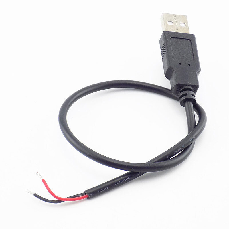 USB 2.0 수 잭 커넥터 케이블, 전원 충전 연장 케이블 코드, 0.3m, 1m, 2m, 5V, 2 핀, 2 와이어 DIY