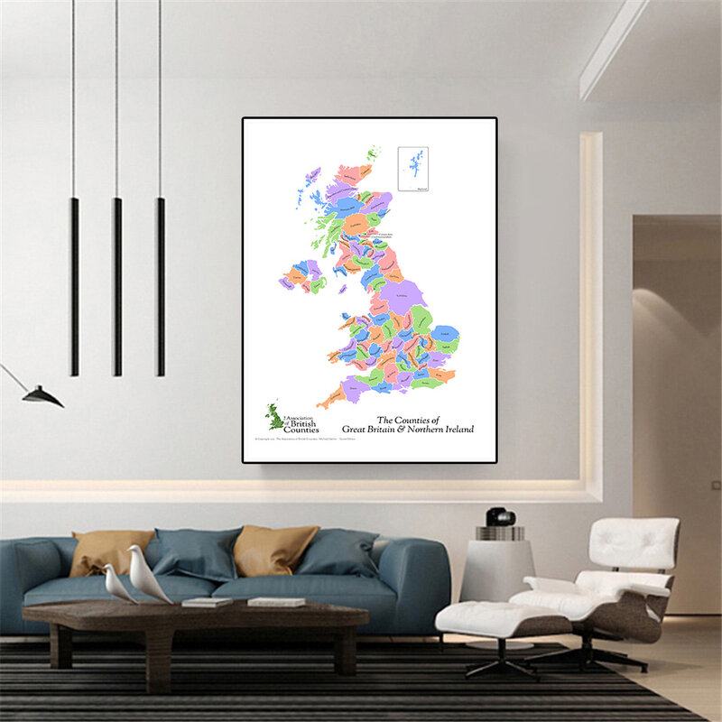42*59Cm Peta Inggris Raya dan Irlandia Utara Lukisan Kanvas Dekorasi Poster Dekorasi Rumah Perlengkapan Sekolah Hadiah Perjalanan