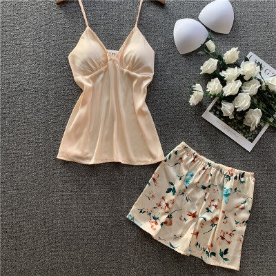 Женский пижамный комплект HaloSweet, комплект из двух предметов с шортами и цветочным принтом, Сексуальная Домашняя одежда для сна, 2020