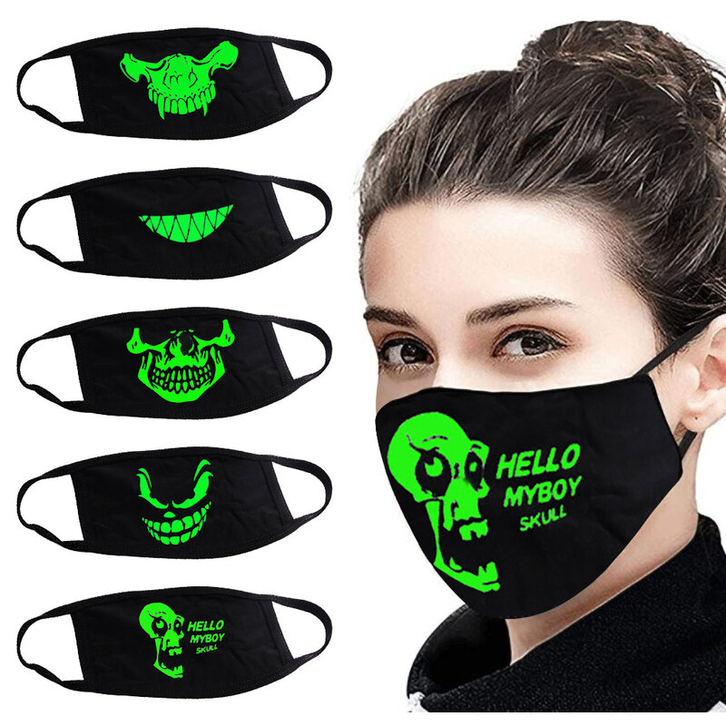 mask Halloween Fabric Reusable Respirators Mask Thin cloth Cotton Masks mascarilla Activated Carbon Cotton   Luminous  Washable