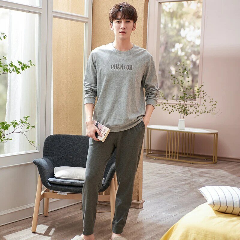 Nadruk w litery Homesuit Homeclothes piżama dla mężczyzny bielizna nocna mężczyźni Fashion Style pełna czysta bawełna długie spodnie z długim rękawem Pj Set