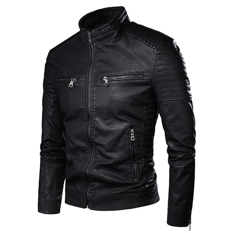 Zrez homens outono marca nova causal jaqueta de couro vintage casaco homens primavera design de roupa motor de bolso motociclista pu homens jaqueta de couro