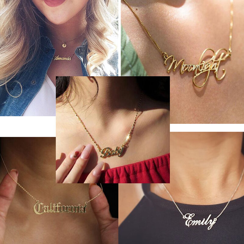 Vnox Personalisierte Name Halsketten Solide Edelstahl Halsreif für Frauen Mode Anhänger Custom Special Einzigartige Geschenk