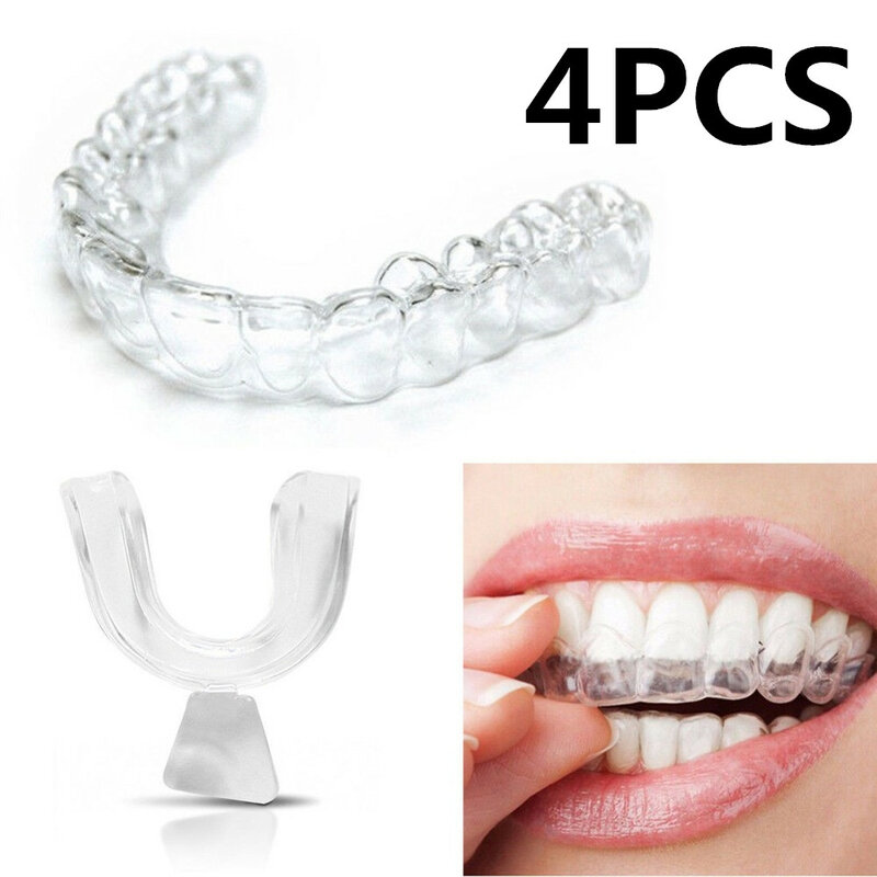 Night Mouth Guard para dentes moagem, Silicone Dental Bite, Sleep Aid, Whitening Bandeja, moagem, 4PCs