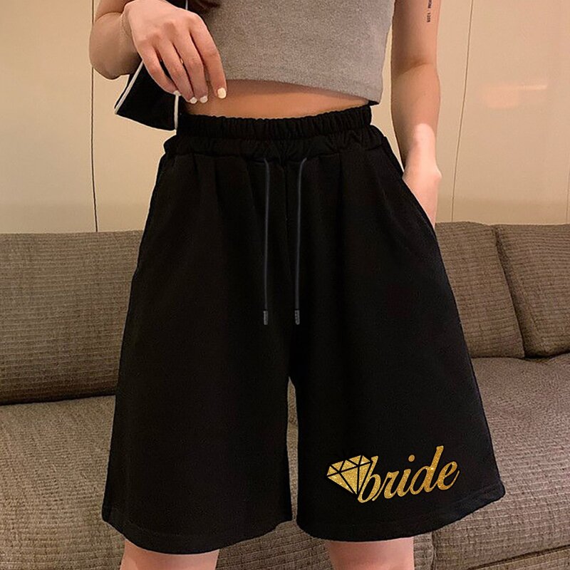 Calções femininos verão feminino cintura alta elástica solta casa fora streetwear moda reta larga perna shorts roupas impressas