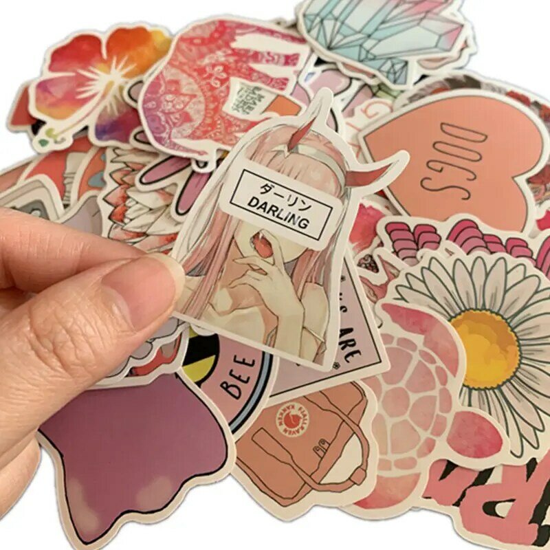 50PCS Cartoon Pink INS Style Vsco Girl Stickers For Laptop Moto Skateboard Luggage Refrigerator Notebook Laptop Toy Sticker F5