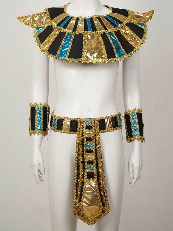 Aksesori kostum Firaun Mesir Cleopatra Mesir kuno pendeta Halloween Set Cosplay sabuk kerah lengan pita pergelangan tangan
