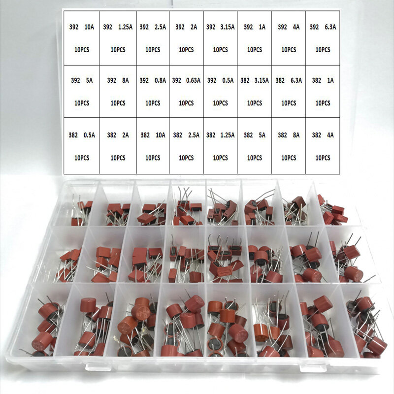 240Pcs 382 392 24Values Blow Cylindrical Fuse 0.5A 1A 1.25A 2A 3.15A 4A 5A 6.3A 8A 10A Amp For LCD TV Power PCB Insurance Kit