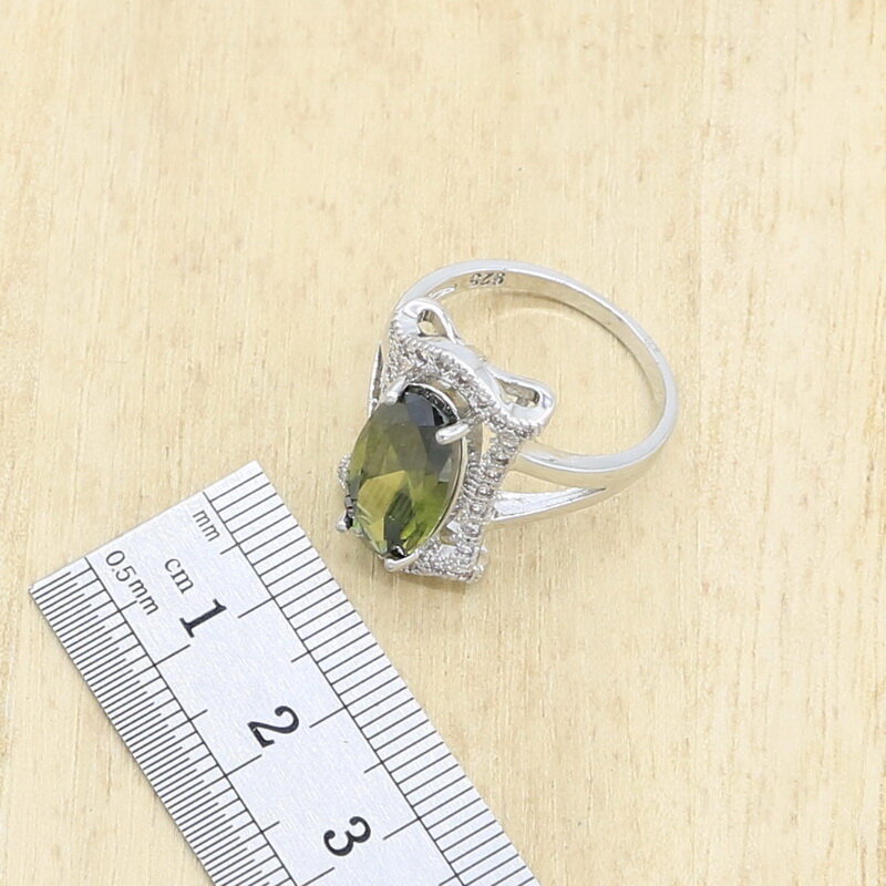 Peridoto verde 925 conjunto de joyas de plata para mujer, con pulsera, pendientes, collar, colgante, anillo, fiesta, regalo de cumpleaños