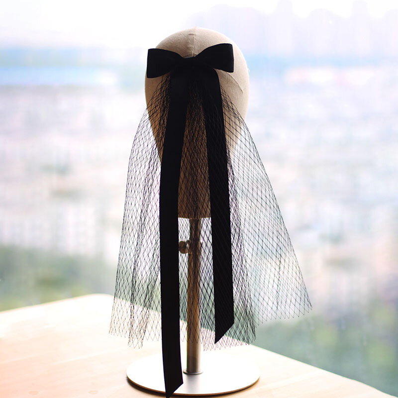 حجاب زفاف أبيض مع مشط للنساء ، طول الكتف ، نمط عقدة القوس ، إكسسوارات الزفاف ، الزواج