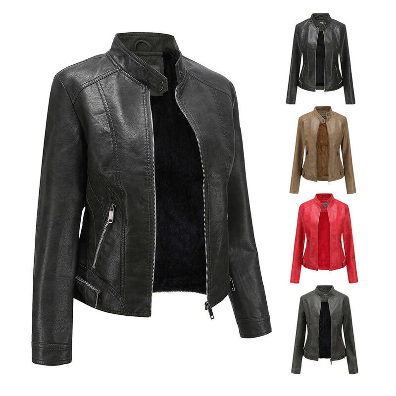 Jaqueta de couro do falso do plutônio feminino clássico moto motociclista jaqueta primavera outono inverno senhora moda magro básico casacos oversized outerwear