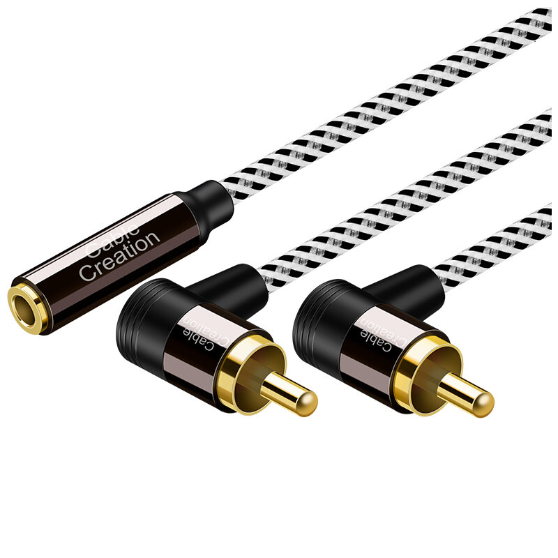 Dc3.5mm fêmea para 2rca macho cabo de áudio 90 graus cotovelo cabo conexão do telefone móvel amplificador potência áudio linha conversão