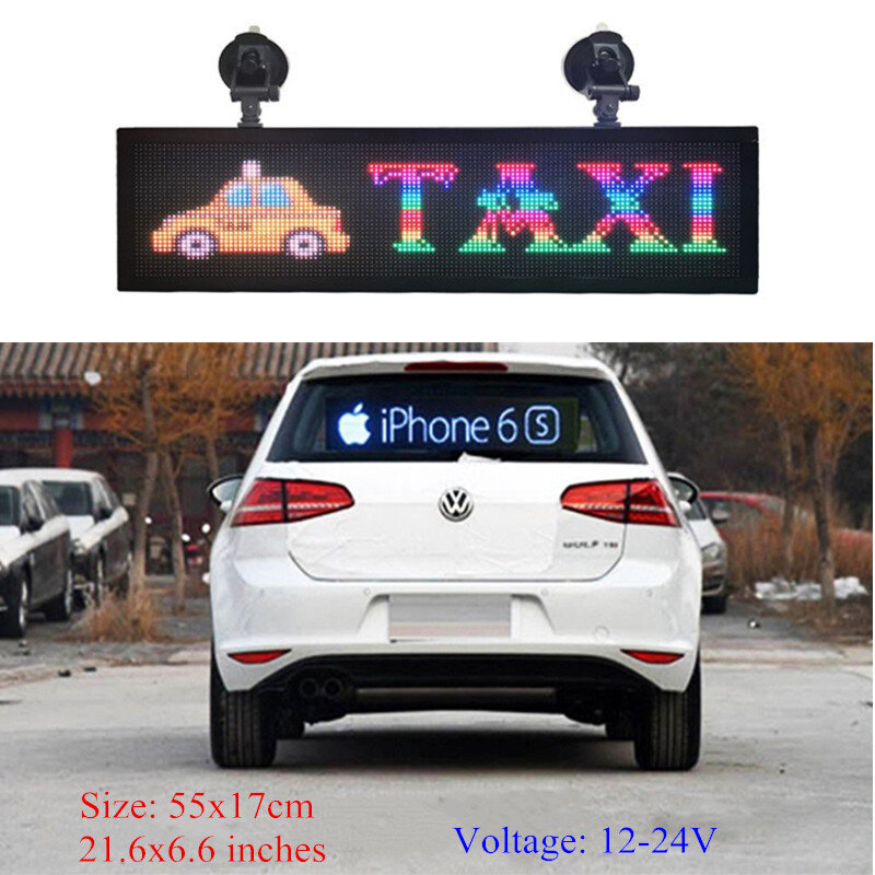 Imagen de texto de desplazamiento programable para interiores, señal LED con pantalla de 21x6 pulgadas, RGB, a todo Color, ph4 mm, tablero de mensajes para ventana trasera de coche