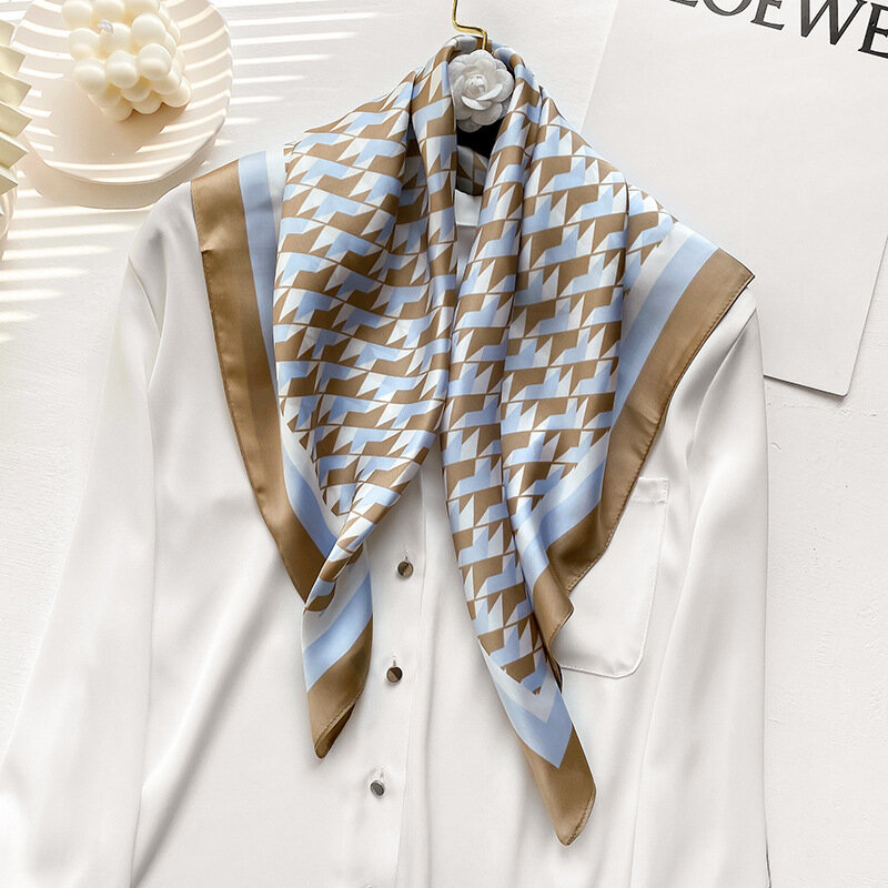 Новинка 2023, Модный летний Шелковый квадратный шарф, Женский атласный шейный бандаж для волос, мягкий шейный платок для работы, хиджаб, женский платок